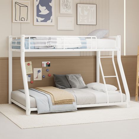 lit superposé 140x190 cm blanc – avec échelle et garde-corps, sans matelas (1/5)