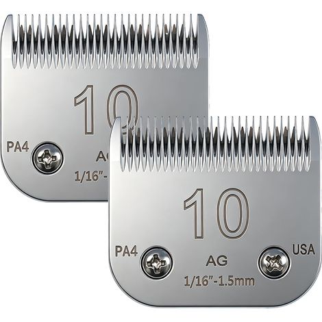 Lot de 2 lames de tondeuse pour chien, 10 1,5 mm avec lame amovible compatible avec Oster Fit pour Andis Fit pour Wahl Conair A5 Model Series, tranchantes, dureté (1/5)