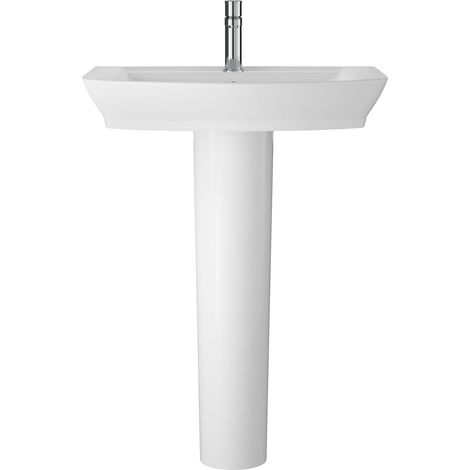 Porthill Ceramic Square Basin with Full Pedestal, 650mm - Modern Bathroom Sink Design (Tap Not Included) by Balterley