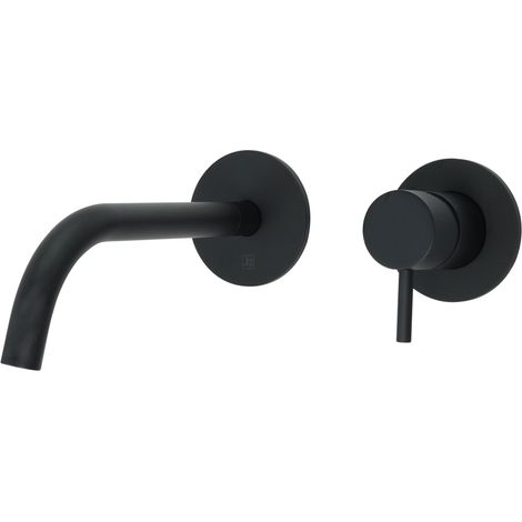 JTP Vos 2-Hole Wall Mounted Basin Mixer Tap with 250mm Slim Spout with Designer Handle - Matt Black (1/3)