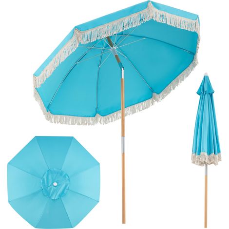 COSTWAY Ombrellone Da Giardino Spiaggia 180 Cm Antivento Ganrande Inclinazione Regolabile 30°Con 8 Stecche Senza Base Ombrellone Piscina Terrazza Palo In Legn (1/5)