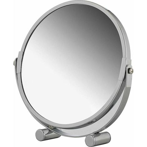 1 miroir cosmétique, double face 1:1 et x3, sur pied stable à deux branches, diamètre 17 cm, pour salle de bain et coiffeuse (1/5)