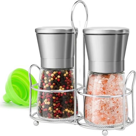 2 Moulins À Épices, Mécanisme Céramique Réglable, Verre Sans Bpa, Acier Inoxydable, Avec Support Pour Cuisine (1/5)