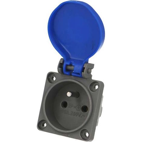 Solera – Socle femelle 2P+T 10/16A bleu – Indice de protection IP44 – Pour installation électrique en intérieur – Prise Française
