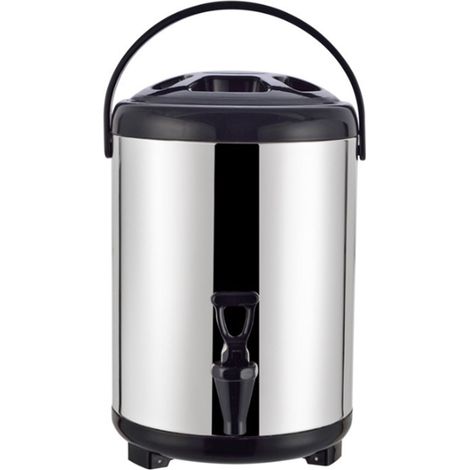 Seau à thé au lait en acier inoxydable grande capacité (10 L), distributeur de boissons isotherme et épais avec robinet, idéal pour les restaurants. (1/4)