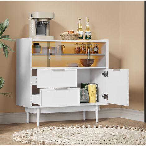 Mobile bagno bianco in MDF 80 cm con ante scorrevoli in vetro e striscia LED (1/5)