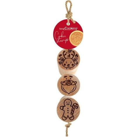 Tampons pâtisserie - ScrapCooking - 5126 - Bois de hêtre - 3 motifs Noël - 4x4 cm