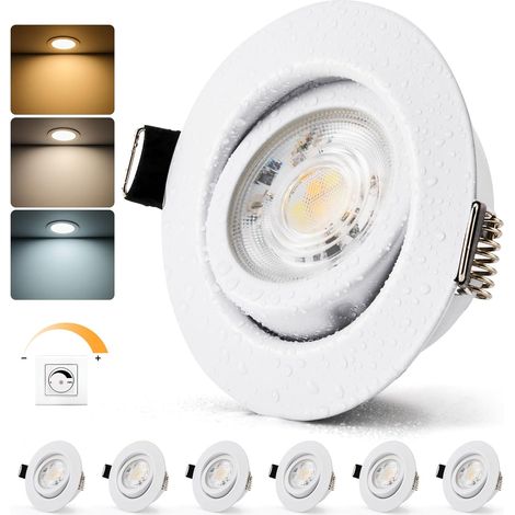 Spot LED Encastrable Dimmable 230V, Salle de Bain IP44 Trou 68mm Blanc Chaud / Neutre / Froid, 7W Spots de Plafond pour Cuisine Salon, Lot de 6 (1/5)
