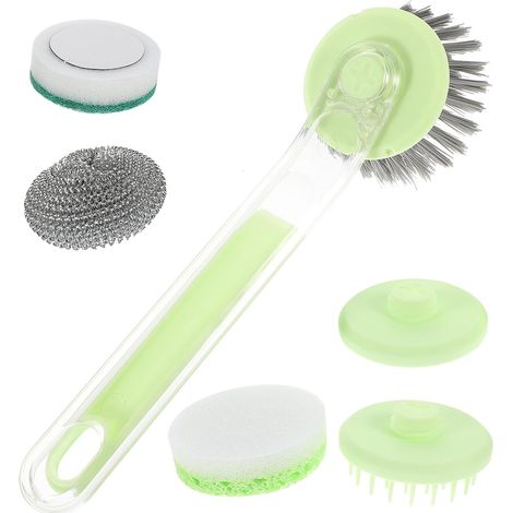 Brosse de cuisine à long manche et éponge à récurer en fil d'acier (1/5)