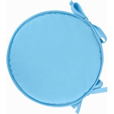 Coussin de chaise rond en mousse épaisse diamètre 30 cm ou 38 cm, coussin de tabouret en tissu avec attaches, bleu ciel (1/5)