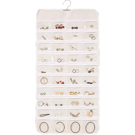 Organisateur Bijoux Suspension - 80 Poches Transparentes PVC - Double Face - Pour Porte Armoire Mur - 86 x 43 cm (1/5)