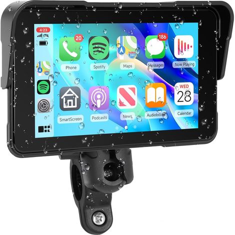 Navigation pour Moto Carplay Android Auto sans Fil, 5 Pouces HD Écran Tactile CarPlay pour Moto avec Étanche IP68, Bluetooth, Assistant Siri/Goo-gle, TPMS, Type-C (1/5)