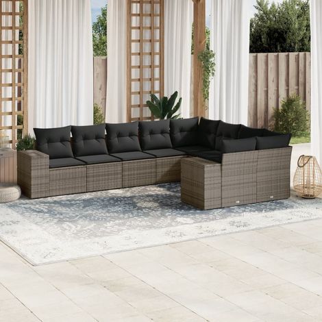 vidaXL Salon de jardin 9 pcs avec coussins gris résine tressée (1/3)