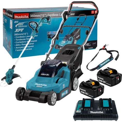 Makita DLM382PT2 18v / 36v LXT Cordless Battery Lawn Mower 2x5ah + Line Trimmer (1/5)