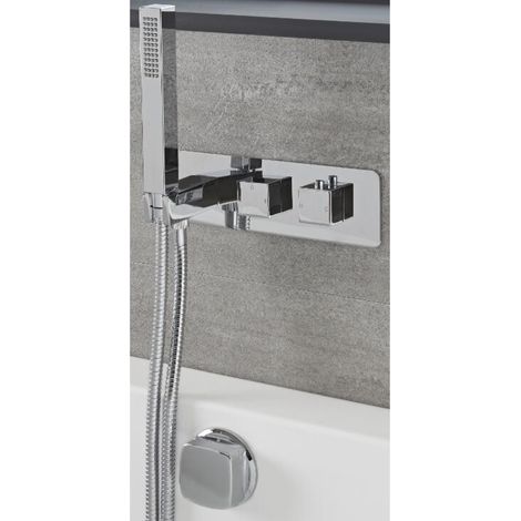 Milano Arvo 2 Outlet Twin Diverter Thermostatic Mixer Shower Valve with Hand Shower Handset and Overflow Bath Filler Tap- Chrome