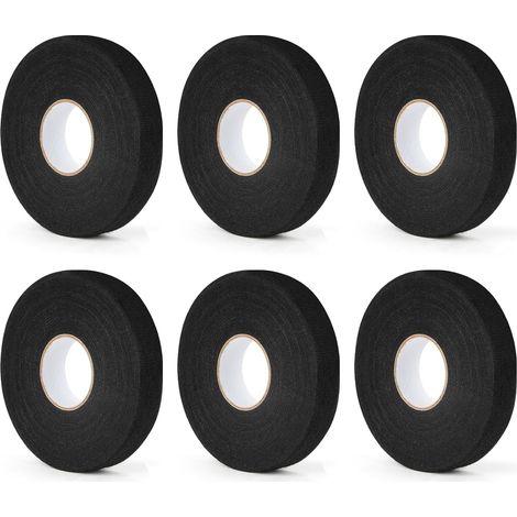 Ruban de Câbles, 6 Pièces 15m x 19mm Ruban Adhésif en Tissu PET, Résistant à la Chaleur Rubans, pour Câble Haute Température, Rubans Isolant Noir pour Ménage Moto Voiture Faisceaux de Câble (1/5)