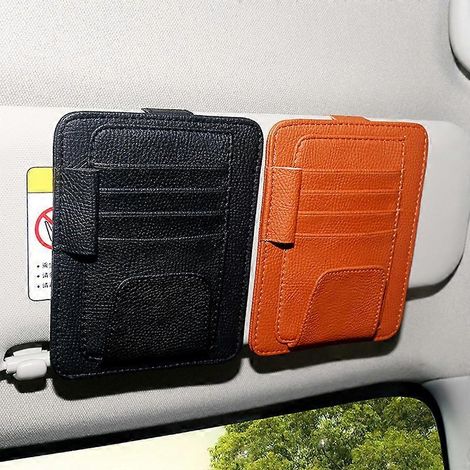 Multifunktionale Auto-Sonnenblenden-Organizer-Tasche mit Kartenablage, Brillenhalter, Clip-Etui und Hängehalterung (Schwarz und Orange) (1/5)