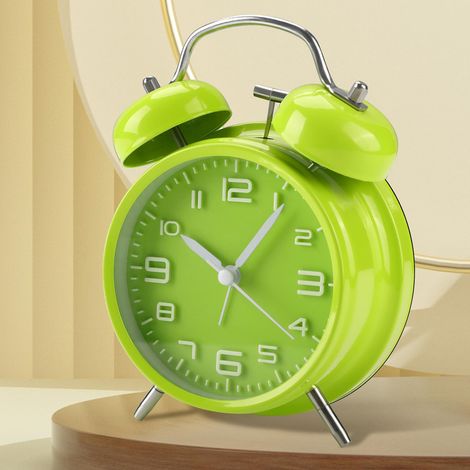Réveil sonore pour gros dormeurs adulte, 4 pouces métal double cloche pour chambre, silencieux non tictac quartz avec veilleuse, horloge analogique rétro pour enfants chevet (1/5)