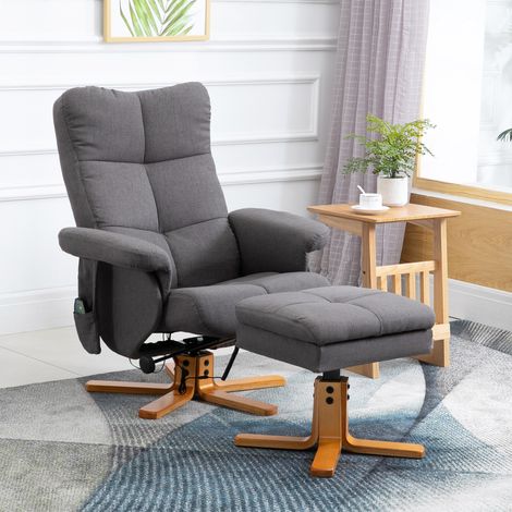 Fauteuil massant avec repose-pied - dossier inclinable jusqu'à 145°, coffre de rangement, appuie-têteet et télécommande (1/5)
