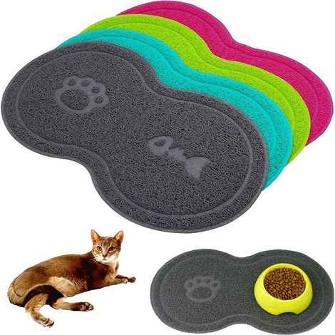8 tapis en PVC pour gamelle chat chien, forme 8, assiette alimentation eau, antidérapant (1/4)