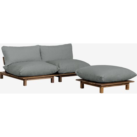 Divano componibile reclinabile in 2 pezzi con puff in legno di acacia Brina SKLUM            