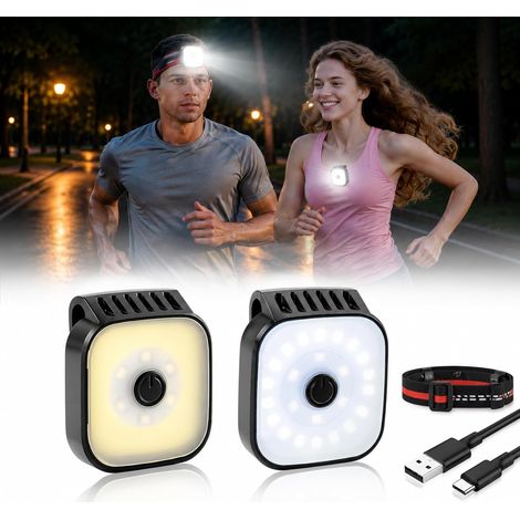 Lot de 2 Lampes Running Rechargeables USB LED + COB, avec Bandeau  Utilisation 2-en-1 avec bandeau ou clip pectoral, éclairage LED + COB pour jogging, vélo, marche, chien et sorties nocturnes (1/5)