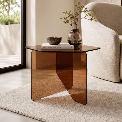 Bout de canapé 50x50x40 cm en verre trempé marron - KURANO (1/3)