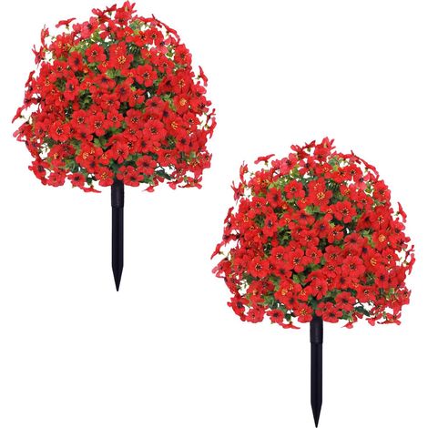 22" Artificial Outdoor Flowers with Stakes & Supports – Durable Synthetic Shrubs, Garden Decor for Farmhouse, Porch, Patio, Wedding, Long-Lasting Garden Accessory (2 Units)
