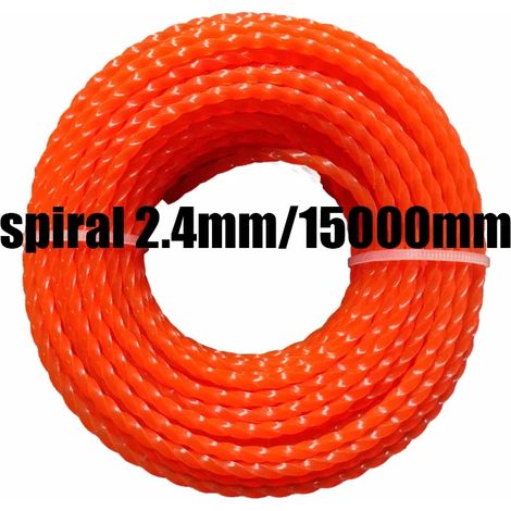 Corde de coupe en nylon spiralée (2,4 mm, 15 m) pour débroussailleuse et tondeuse à gazon. (1/4)