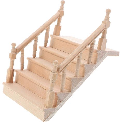 Escalier miniature en bois pour maison de poupée, mobilier de décoration avec rampes (1/5)