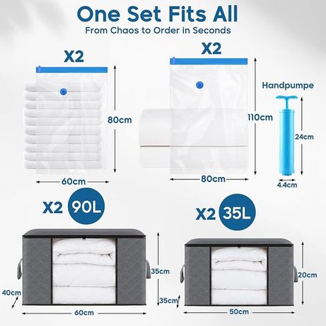 Large Capacity Vacuum Storage Bag Storage Kit, Vacuum Bags, Non-Woven Storage Bags and Pump, Reusable for Duvet Quilt Pillows Clothes Bedding (1/3)