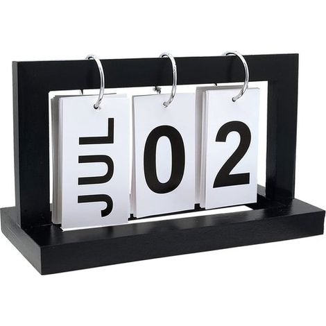 Calendario vertical clásico de madera, calendario perpetuo de madera, calendario retro de madera para escritorio, decoración escritorio (negro) (1/4)