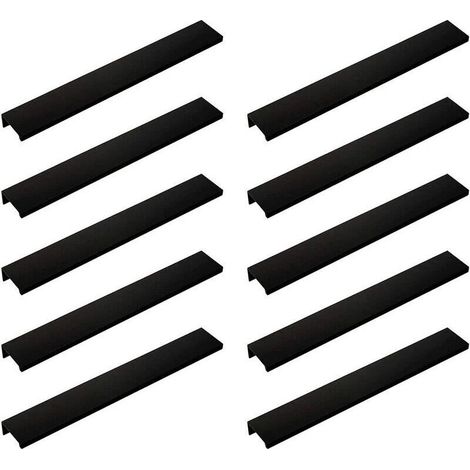 Lot De 10 Poignée Noir Poignée De Meuble Noir- Poignée Invisible Poignee De Meuble Cuisine Noir Poignée Meuble Noir Mat En Alliage D'Aluminium Entraxe 160Mm (1/5)