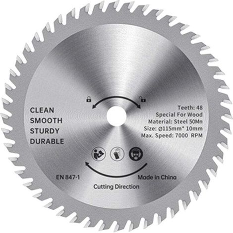 Lame de scie circulaire TCT - 115 mm - Coupe-bois - Acier allié - 48 dents - Scie prête à l'emploi - Pour le travail du bois - Coupe lisse - 32 mm - Mandrin (1/4)