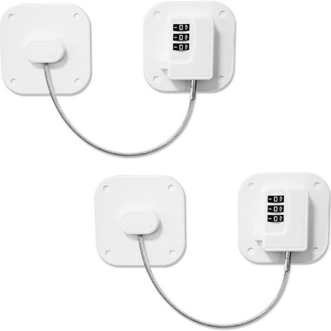Lot de 2 serrures de réfrigérateur à code carré, serrure de sécurité pour enfants, serrure d'armoire, serrure de sécurité adhésive pour porte de congélateur, tiroir, armoire, fenêtre d'armoire (blanc) (1/2)