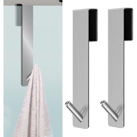 2 PCS Crochets de Porte de Douche,Accroche Serviette avec Couches en Mousse,crochets de porte pour cabine de douche paroi de douche en verre paroi de douche en verre(Argent) (1/5)