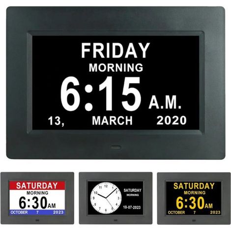 Horloge Numerique LCD - 7 Pouces - 1024x600 Pixels - 8 Langues - Rappel Alzheimer - Noir (1/5)
