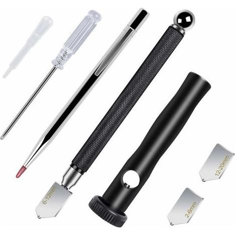 Tagliavetro AIMOONSA per vetro da 2 a 20 mm con impugnatura ergonomica - Tagliavetro professionale diamantato con 3 punte per il taglio del vetro, goccia d'olio e cacciavite, per tagli precisi del vet (1/5)
