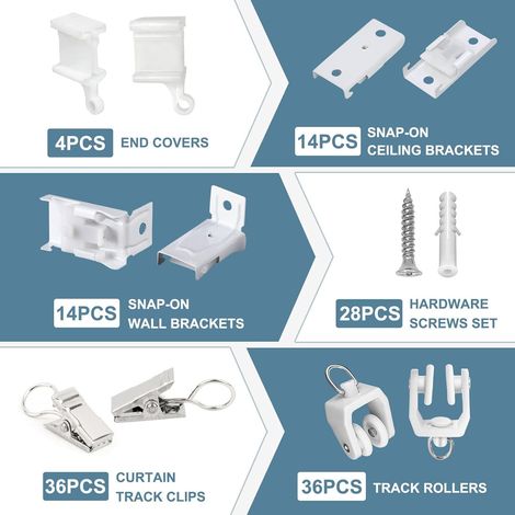 Kit d'accessoires pour rail incurvé silencieux et fluide : support spécial pour rail flexible + poulie de support + pince de verrouillage (1/5)