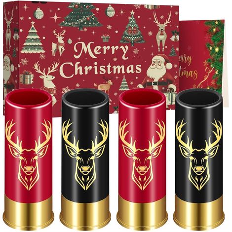 Schnapsgläser Hirschkopf Plastik 4 Schwarz Rot Weihnachtskiste (1/5)