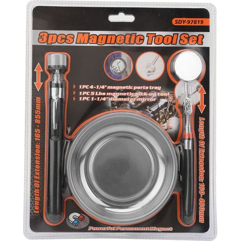 3pcs Magnetic Tool Set Screw Tray Telescopic Pickup Tool Inspection Mirror