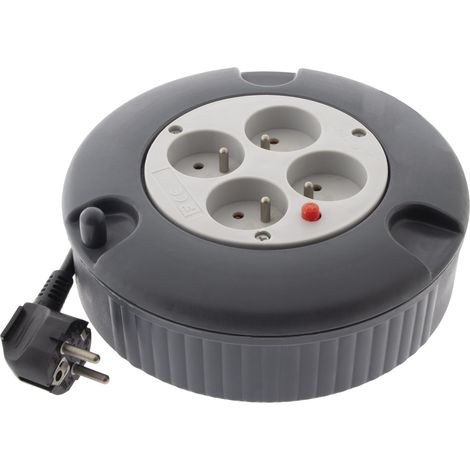 Zenitech – Enrouleur électrique 4 prises 3G1,5mm² 4m – Coupe-circuit 16A sous 250V – Puissance 3500W déroulé – Câble H05VV-F gris