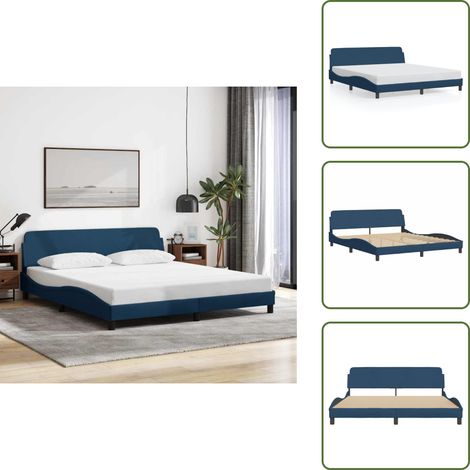 Bettgestell mit Kopfteil ohne Matratze Blau 180x200 cm Stoff - Bettsofa - Doppelbett - Boxspringbetten - Lattenrost - Holzrahmen