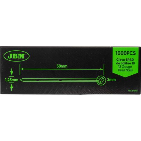 SET DE CLOUS BRAD 38x1.25mm. CALIBRE 18 (1000 PIÈCES) JBM54002 (1/4)