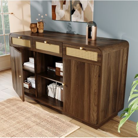 FLORAGRACE Buffet bas bois foncé 120 x40x85 cm en MDF brun avec 3 tiroirs, 2 placards (1/5)