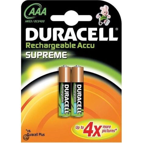 Duracell DC2400B2 Supreme Pile Ricaricabili AAA Ministilo NiMH 1000 mAh 1,2 V 400 cicli confezione da 2 colore Nero