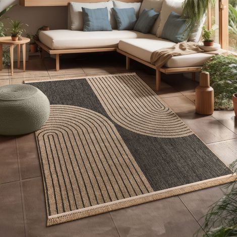 Paco Home Outdoor Teppich wetterfest & langlebig Modern Jute-Sisal-Optik Terrasse & Balkon 80x150 cm, Anthrazit