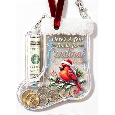 HPorte-monnaie en forme de chaussette de Noël en acrylique, ornement à suspendre pour les billets et les cadeaux, décoration amusante pour le sapin de Noël, ornement réutilisable pour ranger les pièce (1/4)