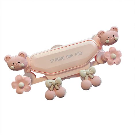 Support de téléphone mignon, antichoc, silencieux, flexible, confortable et tactile, compatible avec les appareils iOS de 4 à 7 pouces, rose avec un adorable ourson. (1/5)