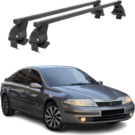 OMAC Dachträger Querträger Stahl für Renault Laguna II 2001-2008 – Abschließbar – City-Crash-getestet – DIN 75302:2019 – ISO/PAS 11154:2006 – Max. 50 kg Schwarz (1/5)